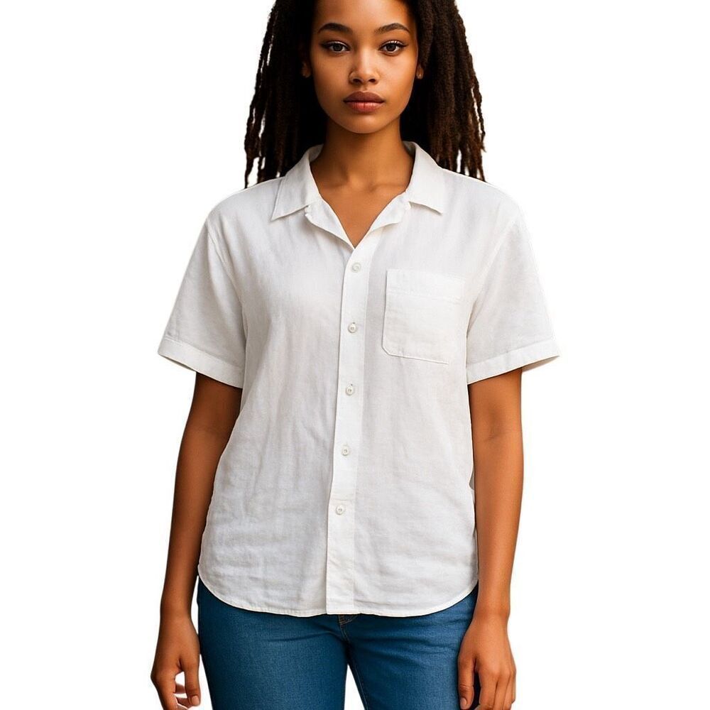 Button Down Linen Blend Shirt L